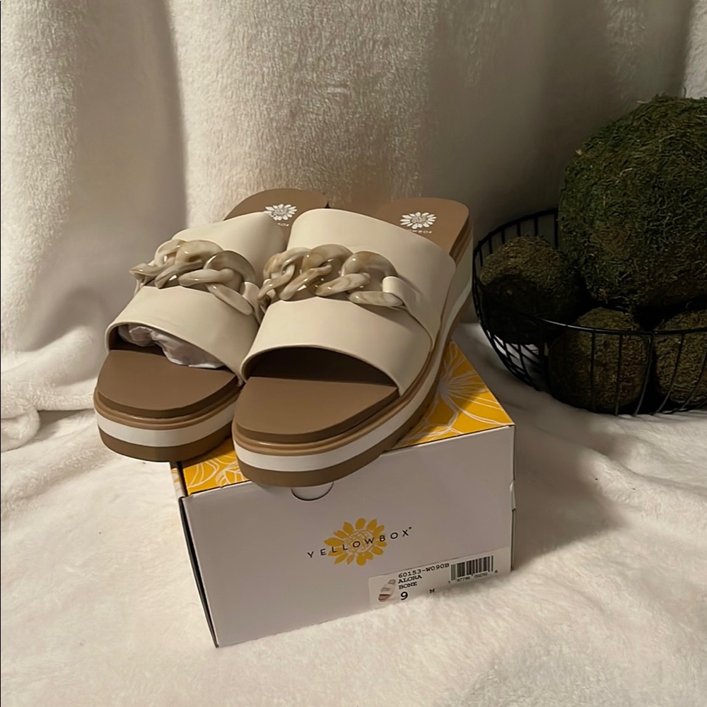 Yellow Box Cream Slide Sandals